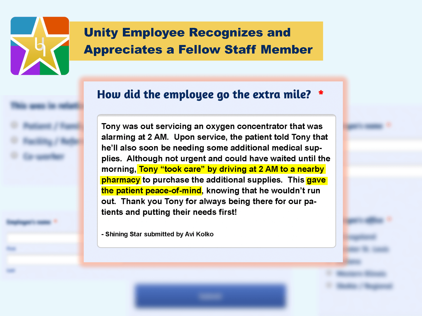 – Avi Kolko, Unity director of operations, about a fellow staff member