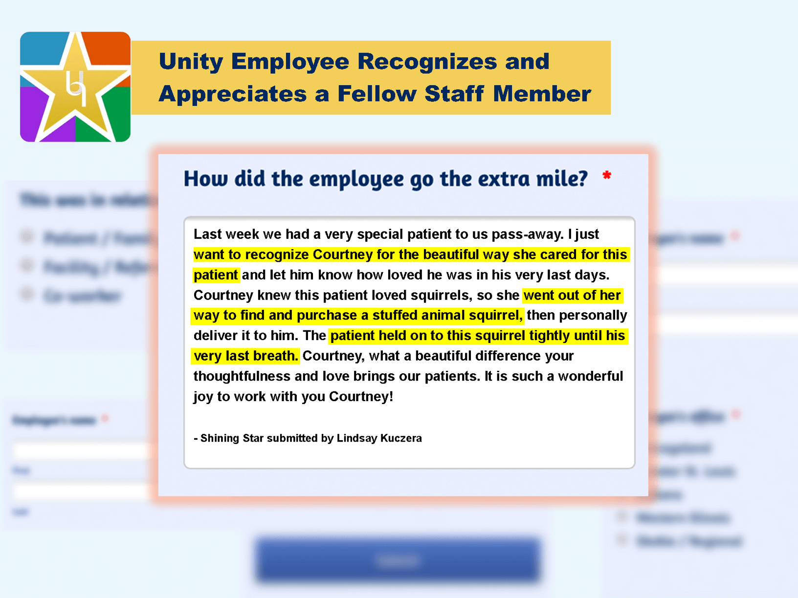 – Lindsay Kuczera, Unity social worker, about a fellow staff member