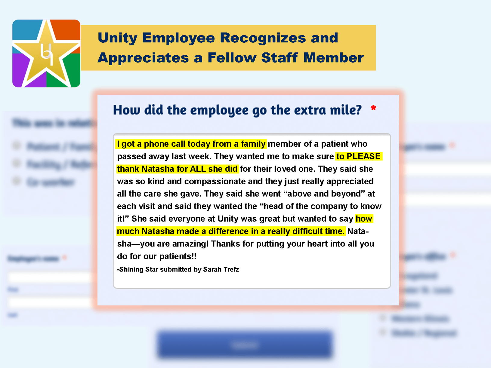 – Sarah Trefz, Unity nurse, about a fellow staff member